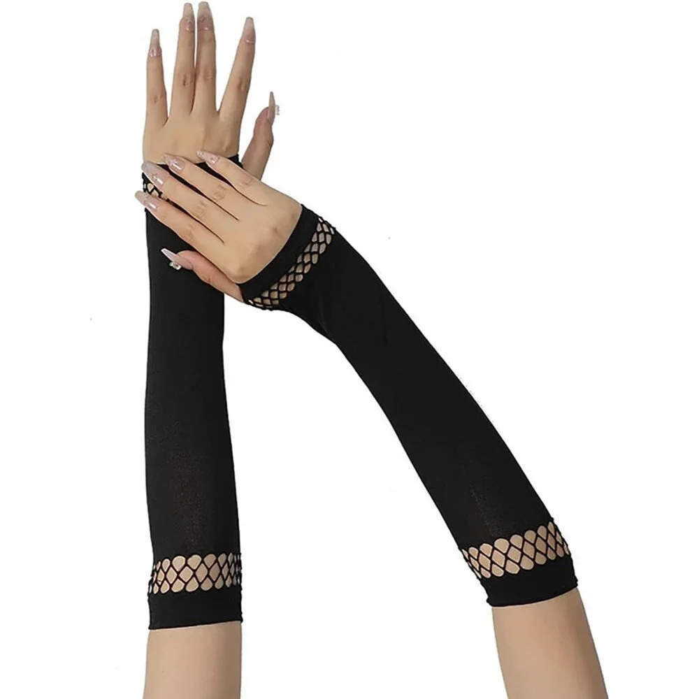Women's Fishing Halloween Black 8 Net Gloves Fingerless Gothic Accessories